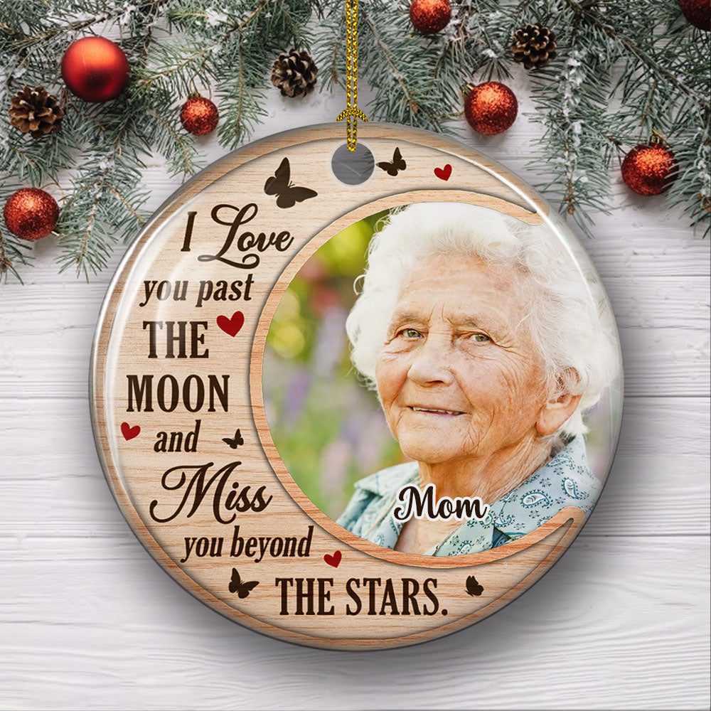 Past The Moon - Personalized Circle Ceramic Christmas Ornament