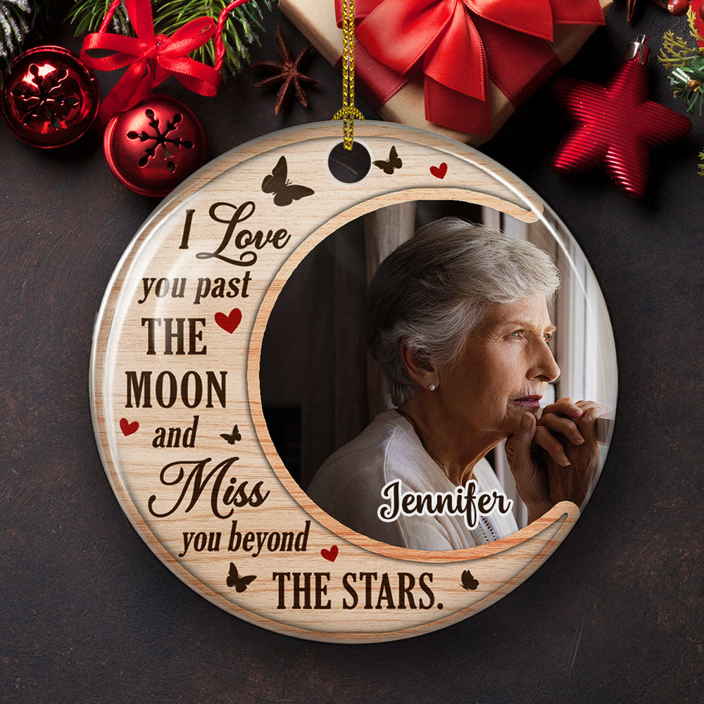 Past The Moon - Personalized Circle Ceramic Christmas Ornament