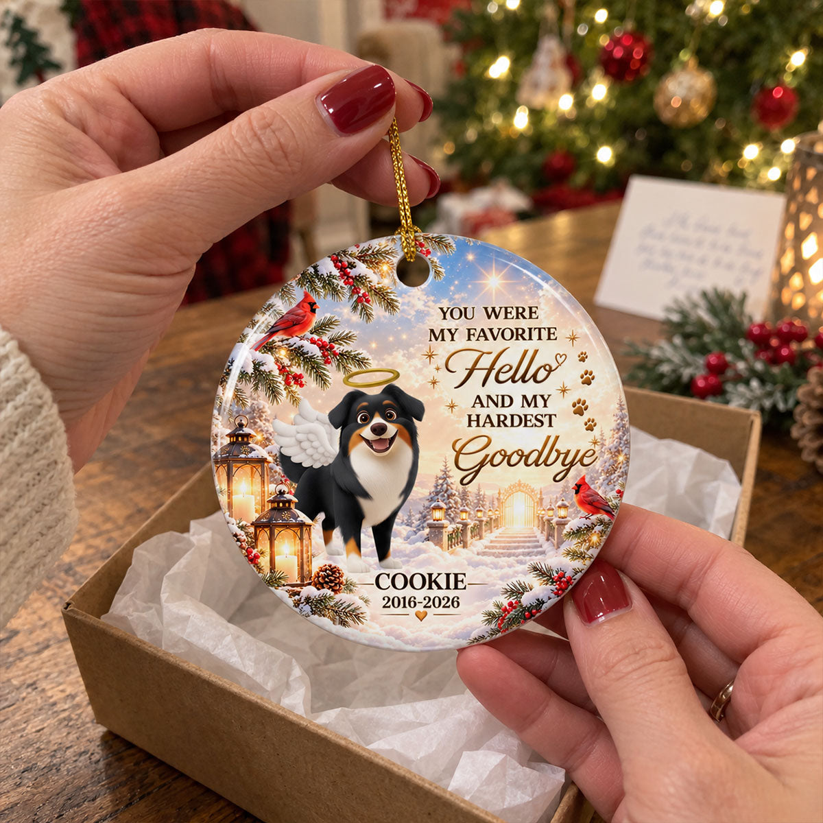 Custom Christmas Decor Home Birthday Gifts For Pet Lovers • Heavenly Paws - Personalized Ceramic Ornament