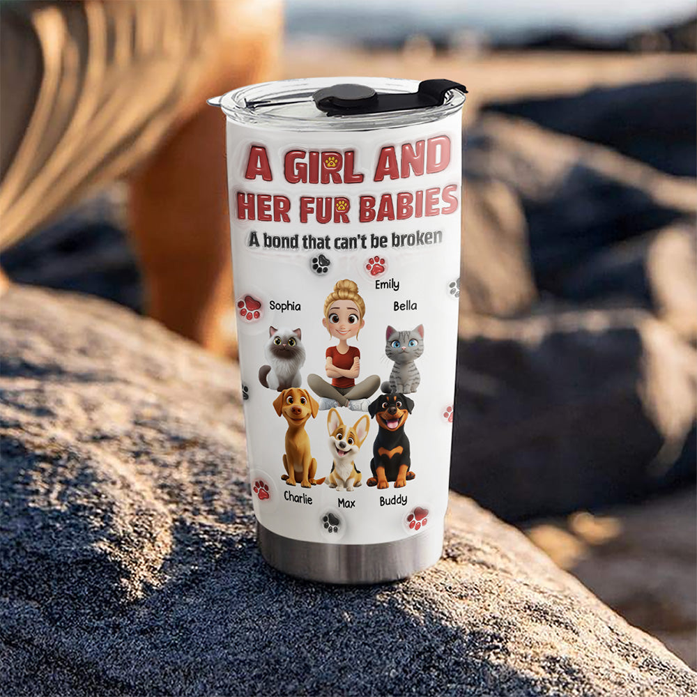 Custom Christmas Birthday Gifts For Dog Mom, Dog Lovers • A Girl And Her Fur Babies Version 2 - Personalized 3D Inflated Effect Tumbler