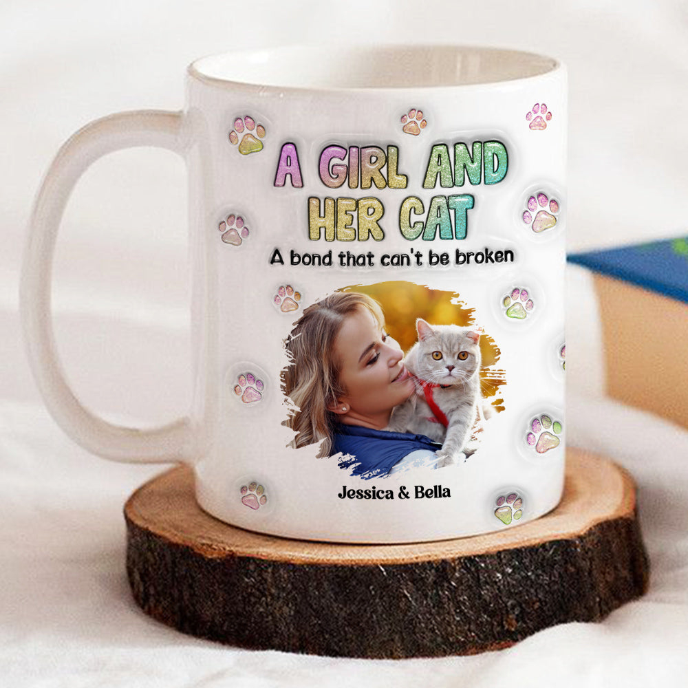 Custom Photo Christmas Birthday Gifts For Dog Mom, Dog Lovers • A Girl And Her Cat Photo - Personalized 3D Inflated Effect Mug