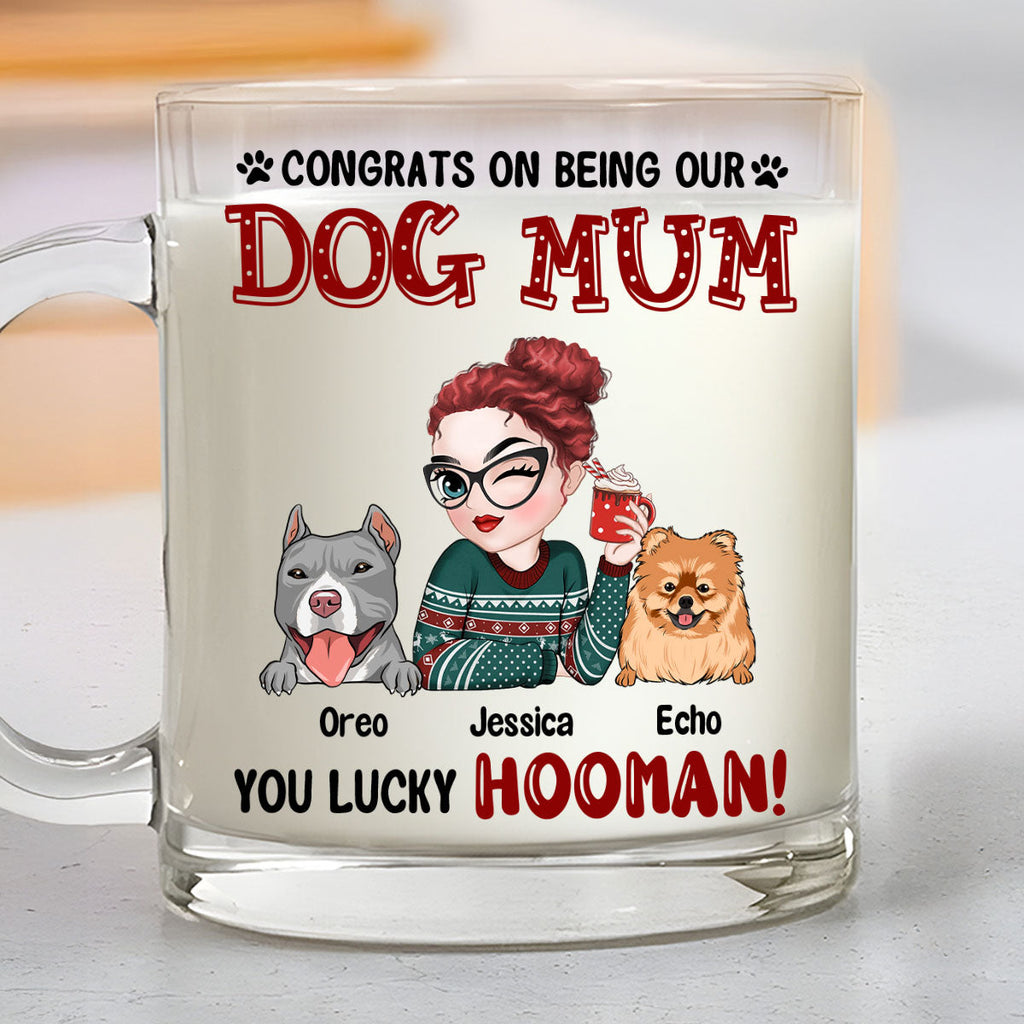 Custom Christmas Birthday Gifts For Dog Lovers • Congrats On Being My Dog Mom Dad - Personalized Glass Mug