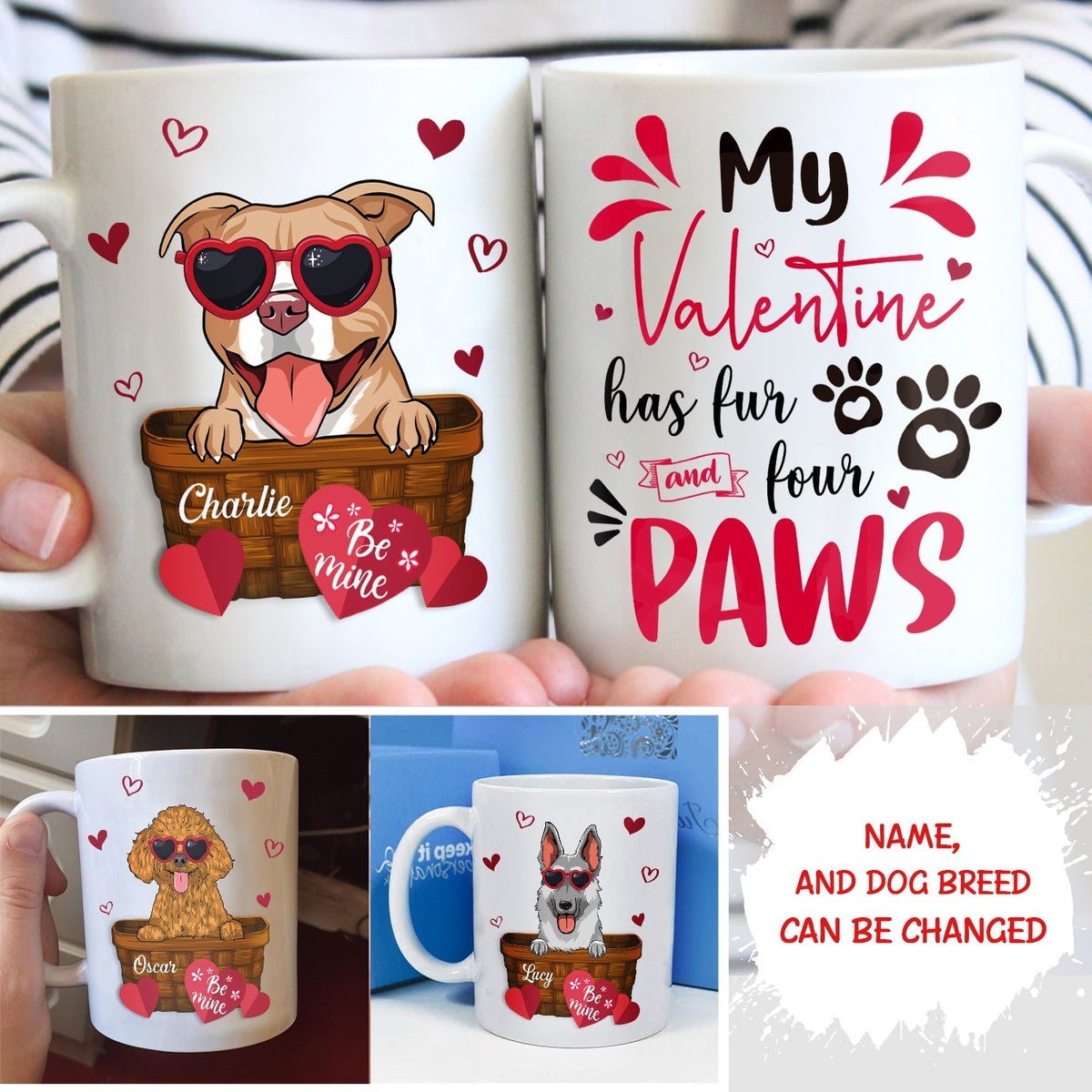 Custom Christmas Birthday Gifts For Dog Lovers • My Valentine Has Fur - Personalized Coffee Mug