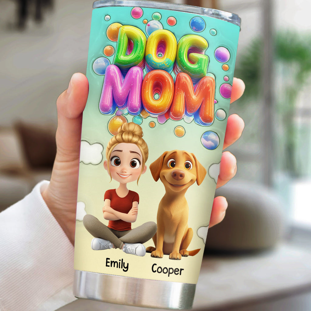 Custom Christmas Birthday Gifts For Dog Mom, Dog Lovers • Puppy Love Moments Cartoonize - Personalized 3D Inflated Effect Tumbler