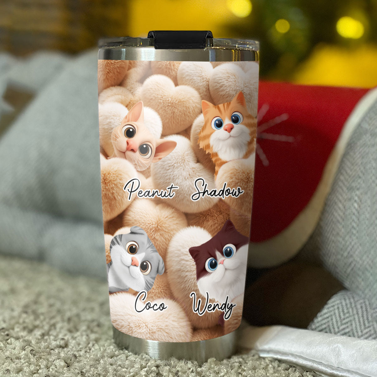 Custom Christmas Birthday Gifts For Cat Mom, Cat Lovers • Love My Cats - Personalized 3D Effect Tumbler