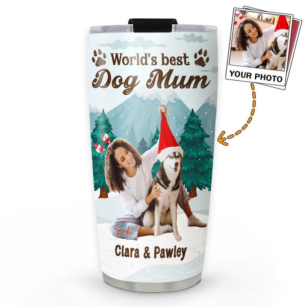 Custom Photo Christmas Birthday Gifts For Dog Mom, Dog Lovers • Winter View From Dog Mom Photo - Personalized Tumbler
