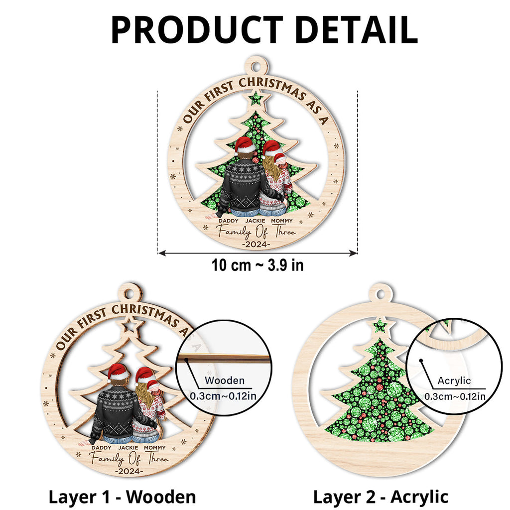 First Christmas As A Family Of Three New Parents - Personalized Suncatcher Ornament
