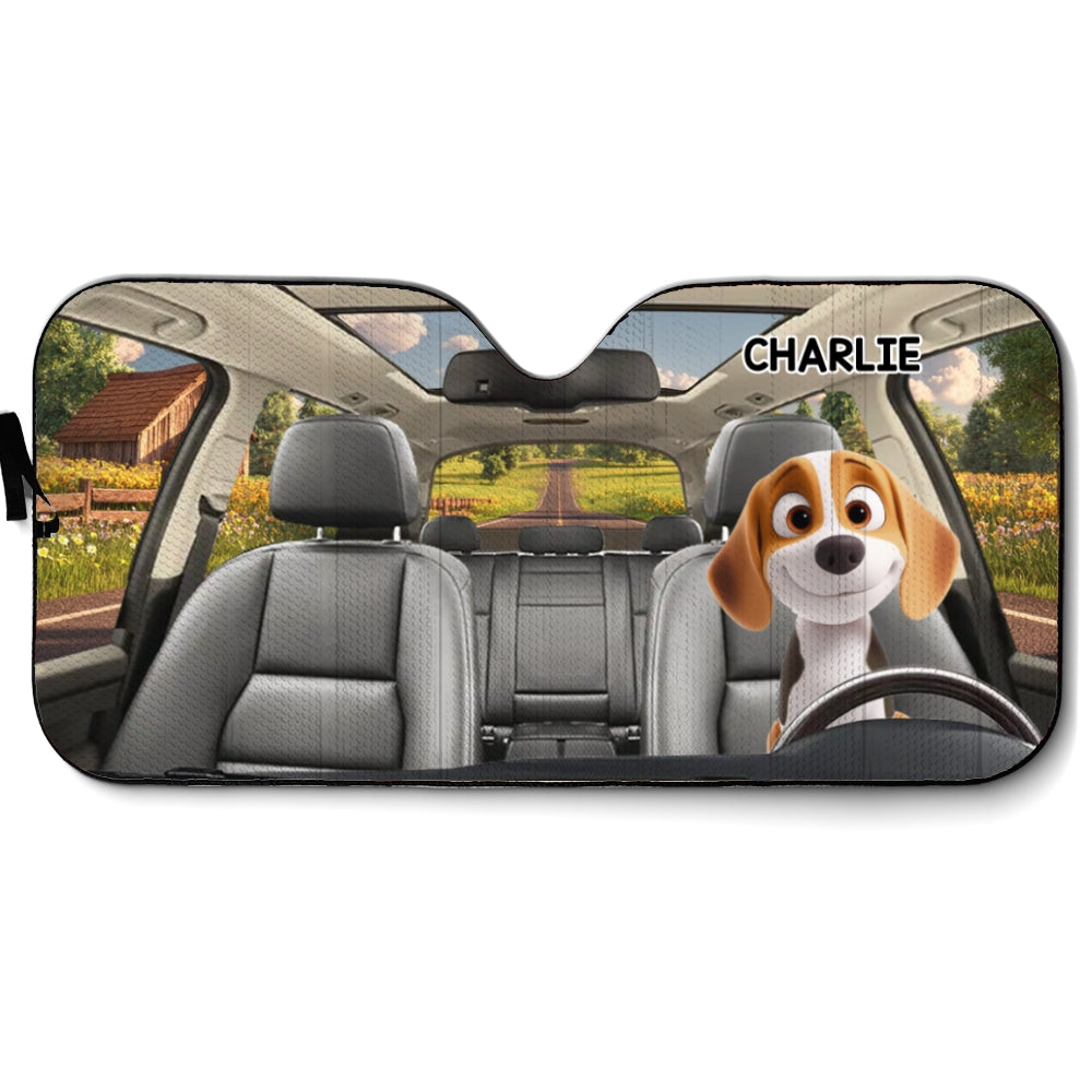 Dog Drives Car - Personalized Car Sunshade