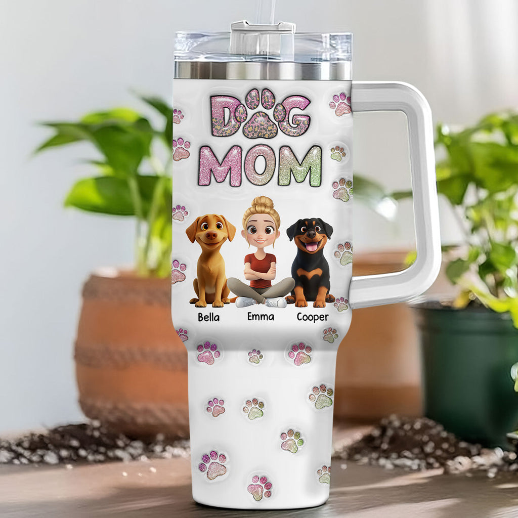 Custom Mother's day Birthday Gifts For Dog Mom, Dog Lovers • Dog Mom Lovely Chibi - Personalized 3D Inflated Effect Printed 40 Oz Tumbler