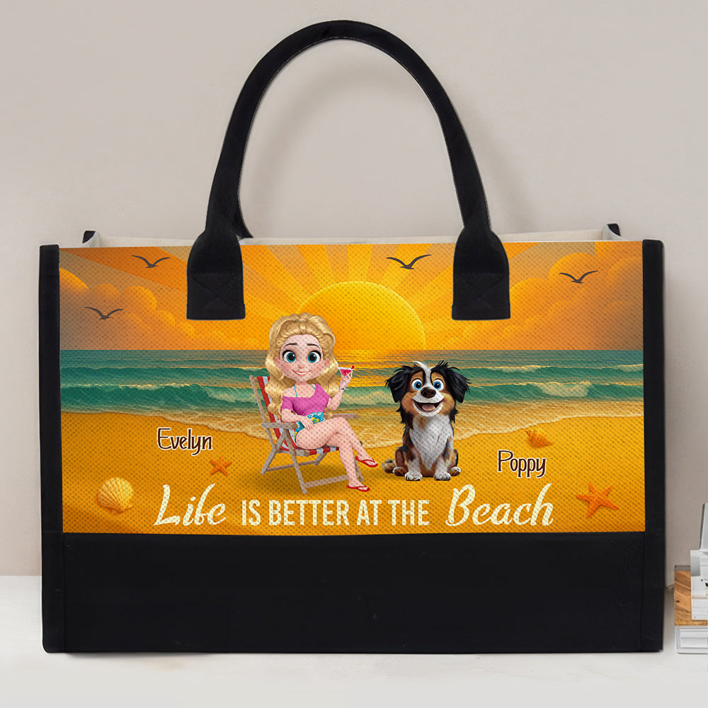 Life Is Better At The Beach With Pet Cartoonize - Personalized Canvas Tote Bag