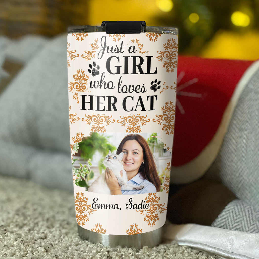 Custom Photo Christmas Birthday Gifts For Pet Mom, Pet Lovers • Pumskin Cat Autumn Photo - Personalized Tumbler