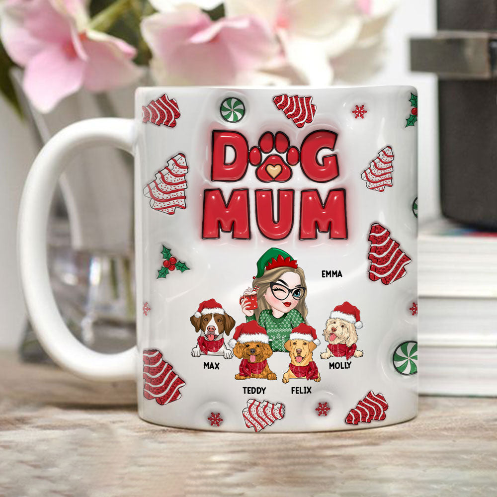 Custom Mother's day Birthday Gifts For Dog Mom, Dog Lovers • Dog Mom Christmas Cake - Personalized 3D Inflated Effect Mug