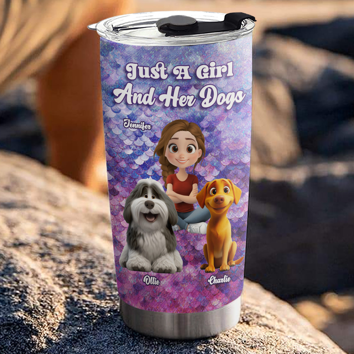 Custom Christmas Birthday Gifts For Dog Mom, Dog Lovers • Sequin Effect Dog Mom - Personalized 3D Effect Tumbler