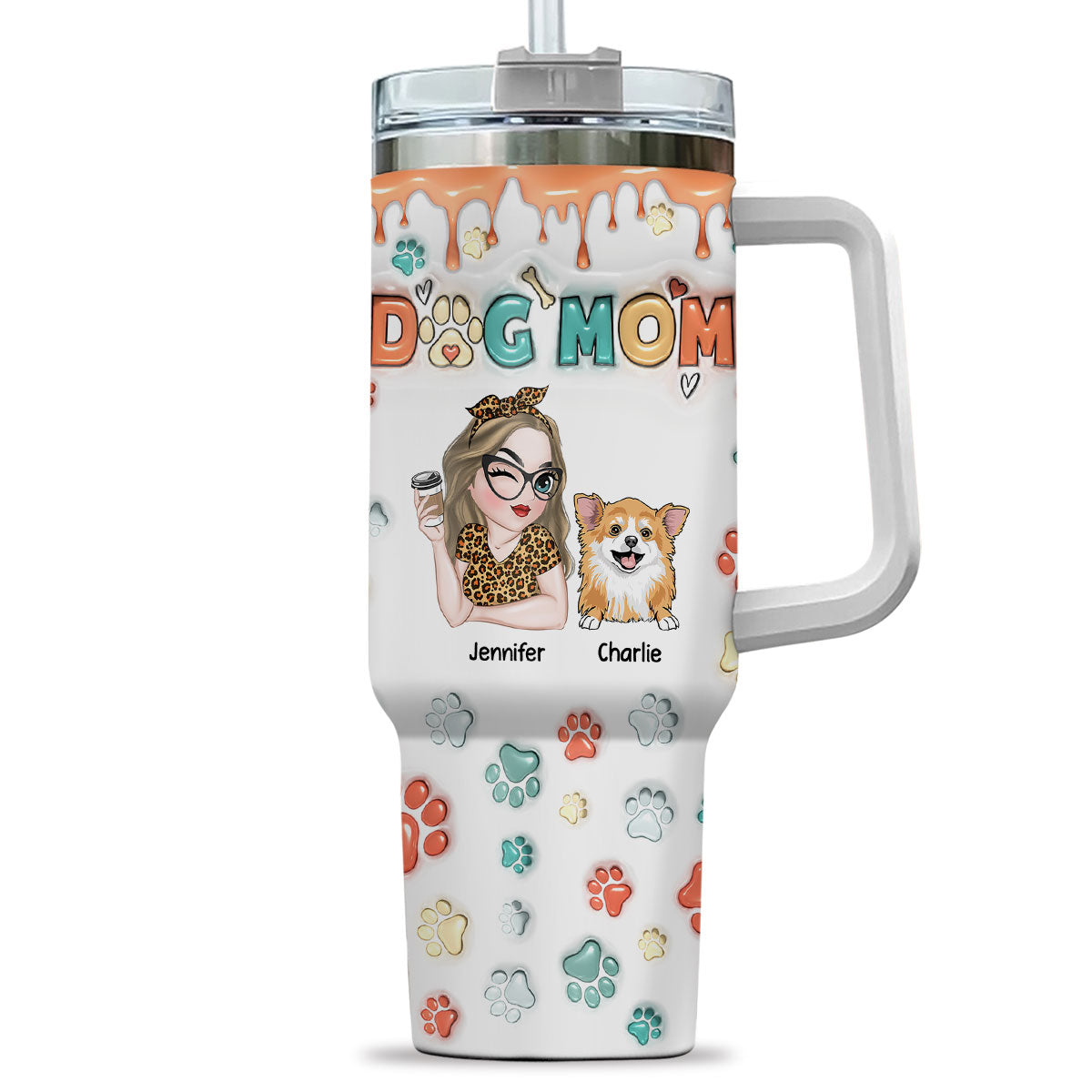 Custom Mother's day Birthday Gifts For Dog Mom, Dog Lovers • Mom Of Dogs Ver 2 - Personalized 3D Inflated Effect Printed 40 Oz Tumbler