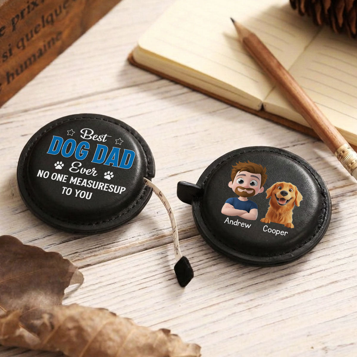 No One Measures Up To Dog Dad - Personalized Leather Tape Measure