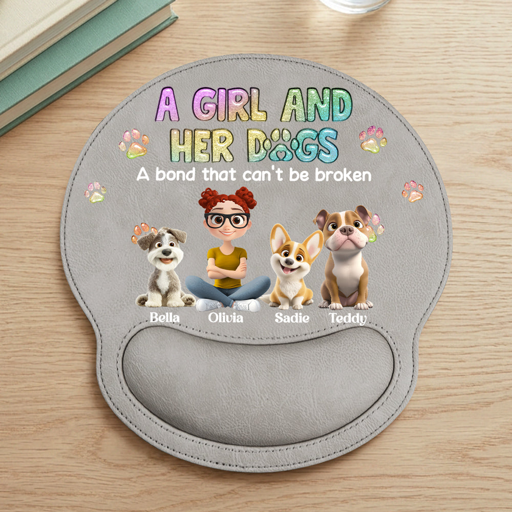 A Girl And Her Dog - Personalized Leather Mouse Pad