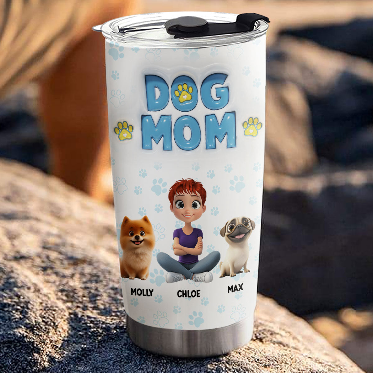 Custom Christmas Birthday Gifts For Pet Lovers • Girl And Dog Cartoon Style - Personalized 3D Inflated Effect Tumbler