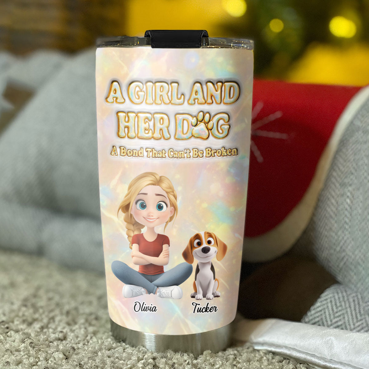 Custom Christmas Birthday Gifts For Dog Mom, Dog Lovers • A Girl And Her Dog Pearl - Personalized 3D Inflated Effect Tumbler