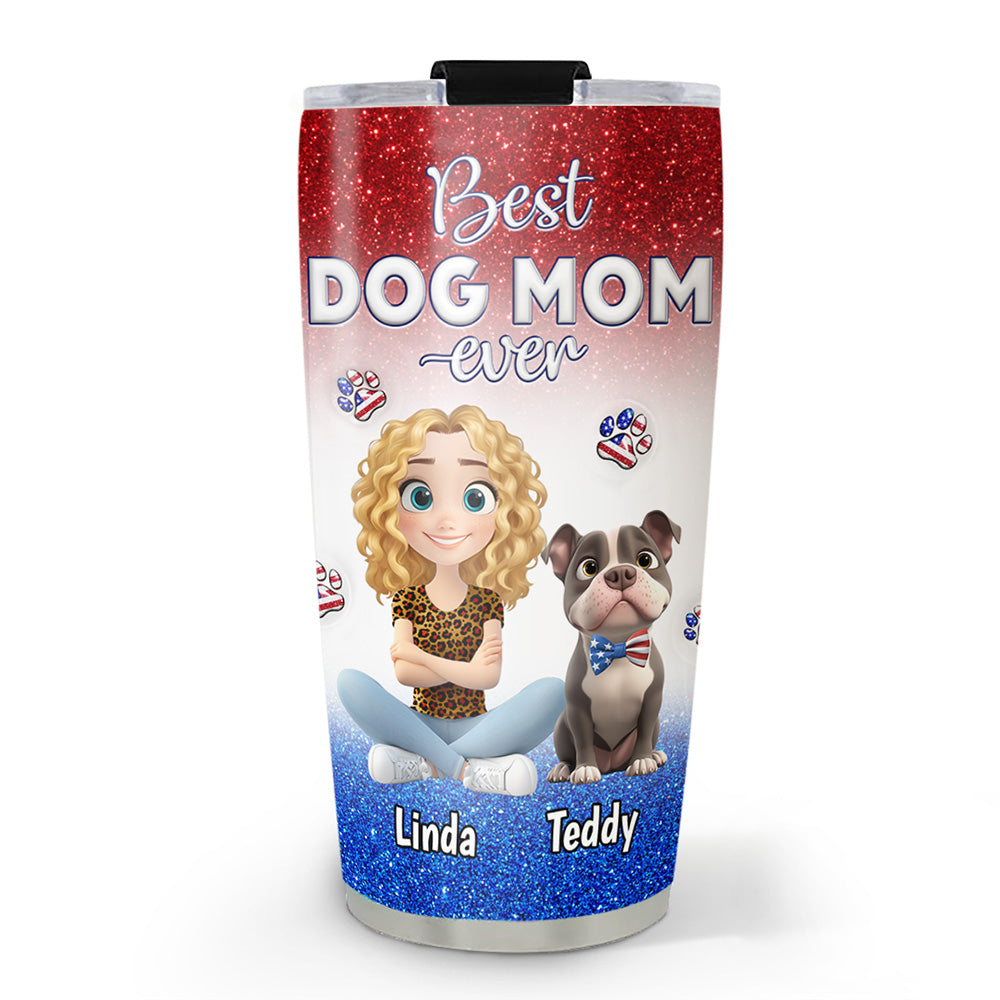 Custom Christmas Birthday Gifts For Dog Mom, Dog Lovers • American Lovely Dog Mom - Personalized 3D Inflated Effect Tumbler
