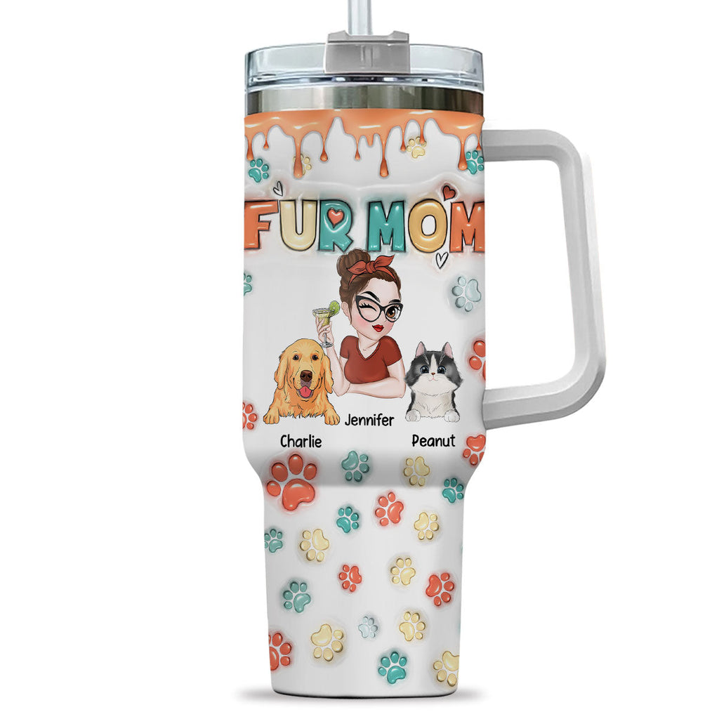 Custom Mother's day Birthday Gifts For Cat Mom, Cat Lovers • Mom Of Pets Ver 2 - Personalized 3D Inflated Effect Printed 40 Oz Tumbler