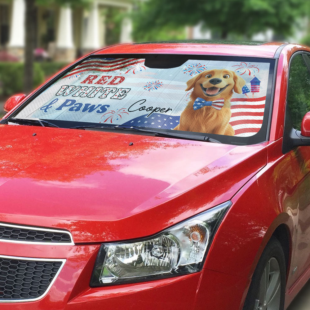 Custom Christmas Birthday Gifts Car Accessories for Dog Parents • Red White Paw - Personalized Car Sunshade