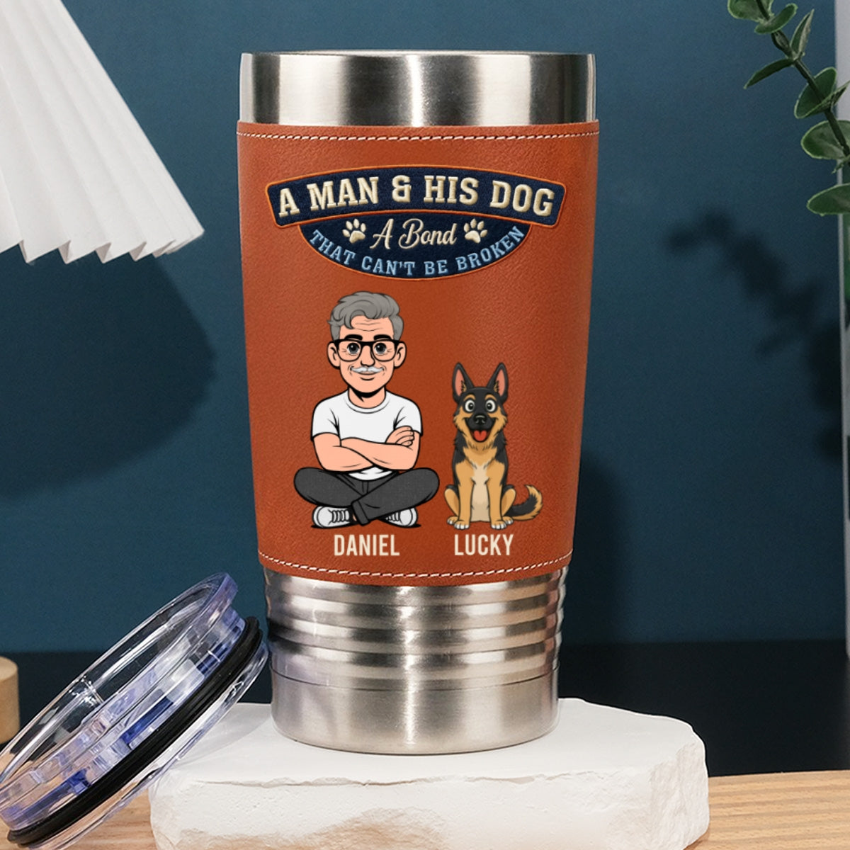 Custom Christmas Birthday Gifts For Dog Dad, Dog Lovers • Forever My Dog - Personalized Leather Tumbler