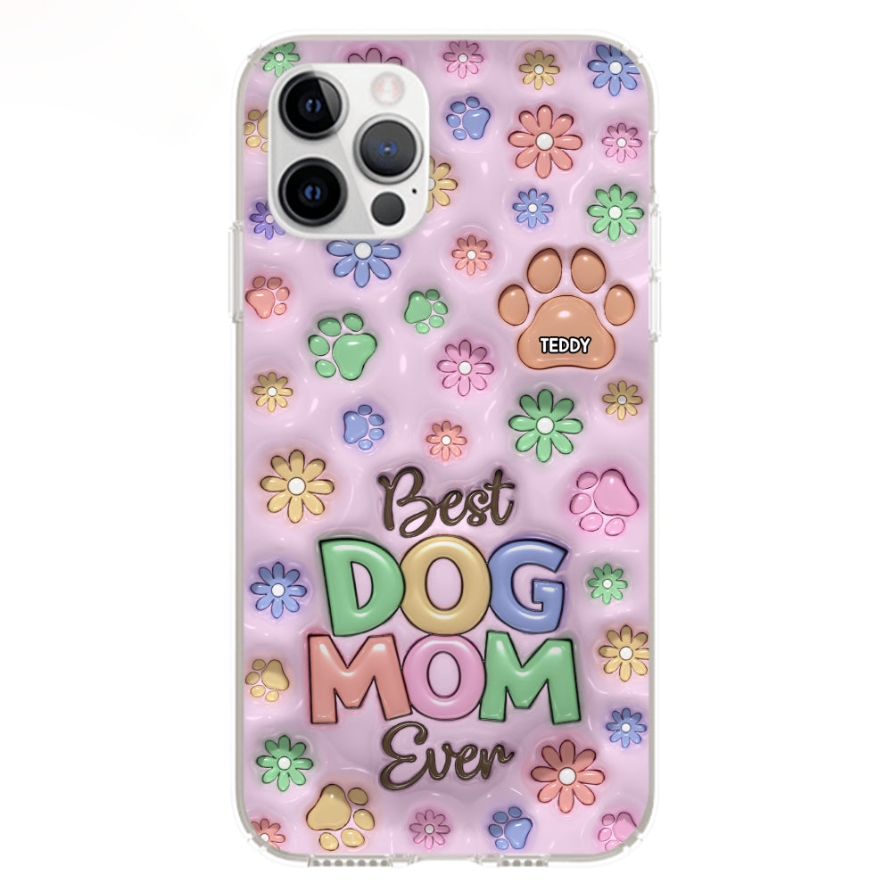 Dog Mom Flower And Paw - Personalized 3D Inflated Effect Phone Case