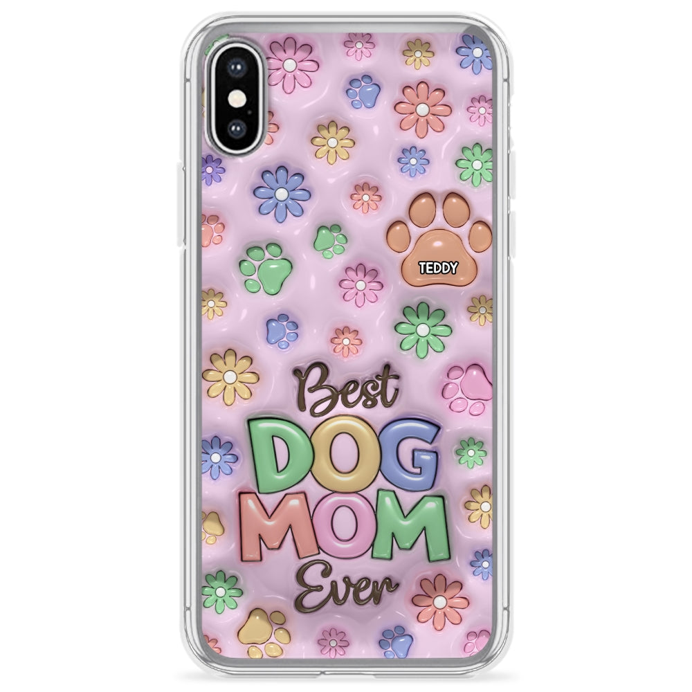 Dog Mom Flower And Paw - Personalized 3D Inflated Effect Phone Case