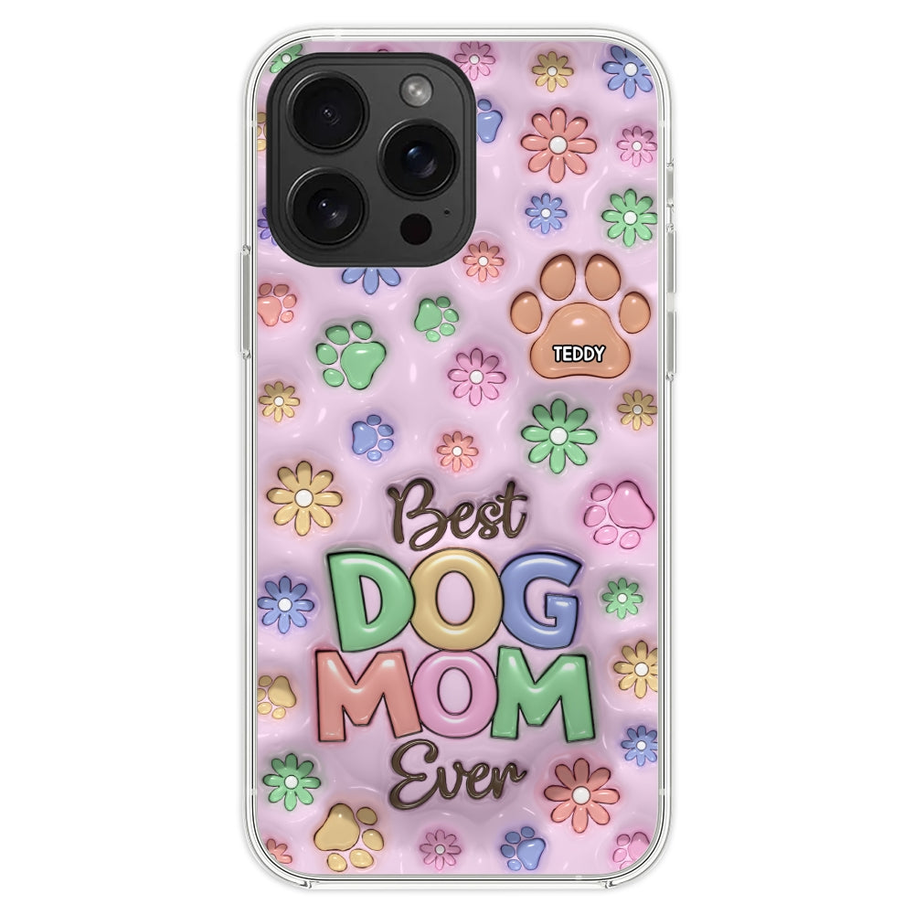 Dog Mom Flower And Paw - Personalized 3D Inflated Effect Phone Case