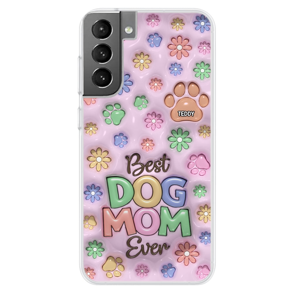 Dog Mom Flower And Paw - Personalized 3D Inflated Effect Phone Case