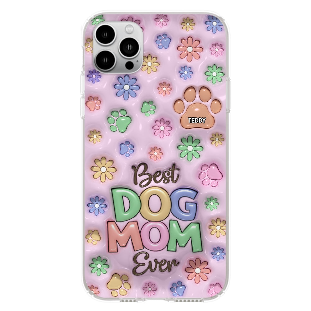 Dog Mom Flower And Paw - Personalized 3D Inflated Effect Phone Case