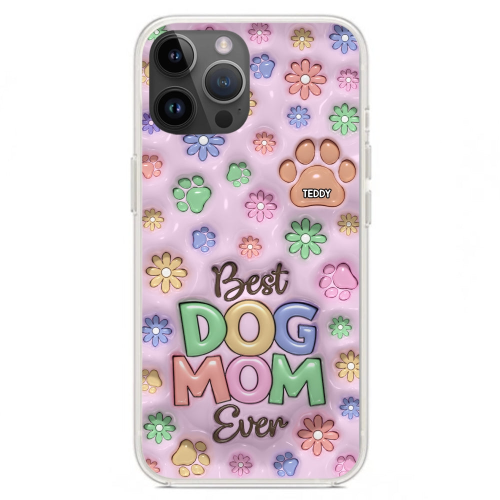 Dog Mom Flower And Paw - Personalized 3D Inflated Effect Phone Case