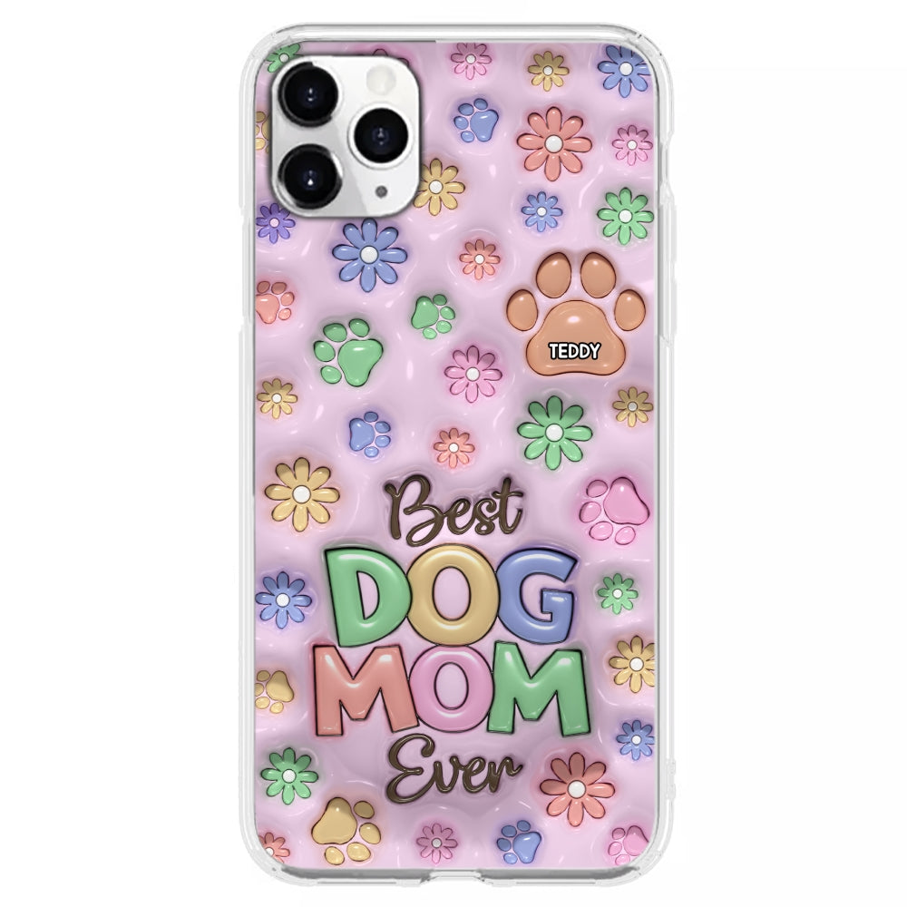 Dog Mom Flower And Paw - Personalized 3D Inflated Effect Phone Case