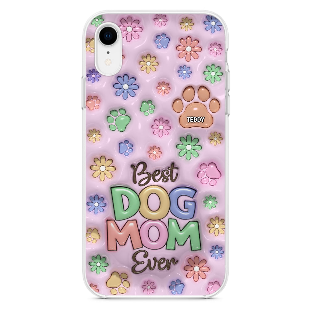 Dog Mom Flower And Paw - Personalized 3D Inflated Effect Phone Case