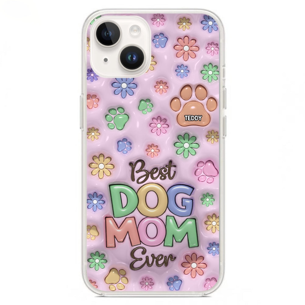 Dog Mom Flower And Paw - Personalized 3D Inflated Effect Phone Case