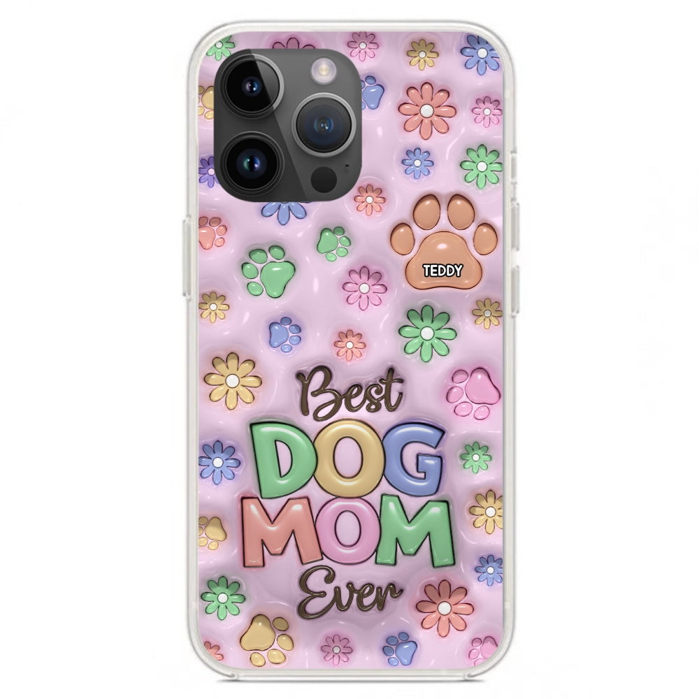 Dog Mom Flower And Paw - Personalized 3D Inflated Effect Phone Case