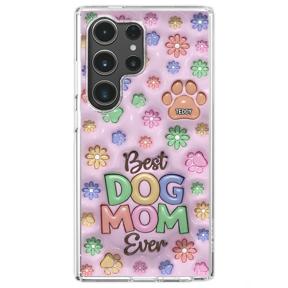 Dog Mom Flower And Paw - Personalized 3D Inflated Effect Phone Case
