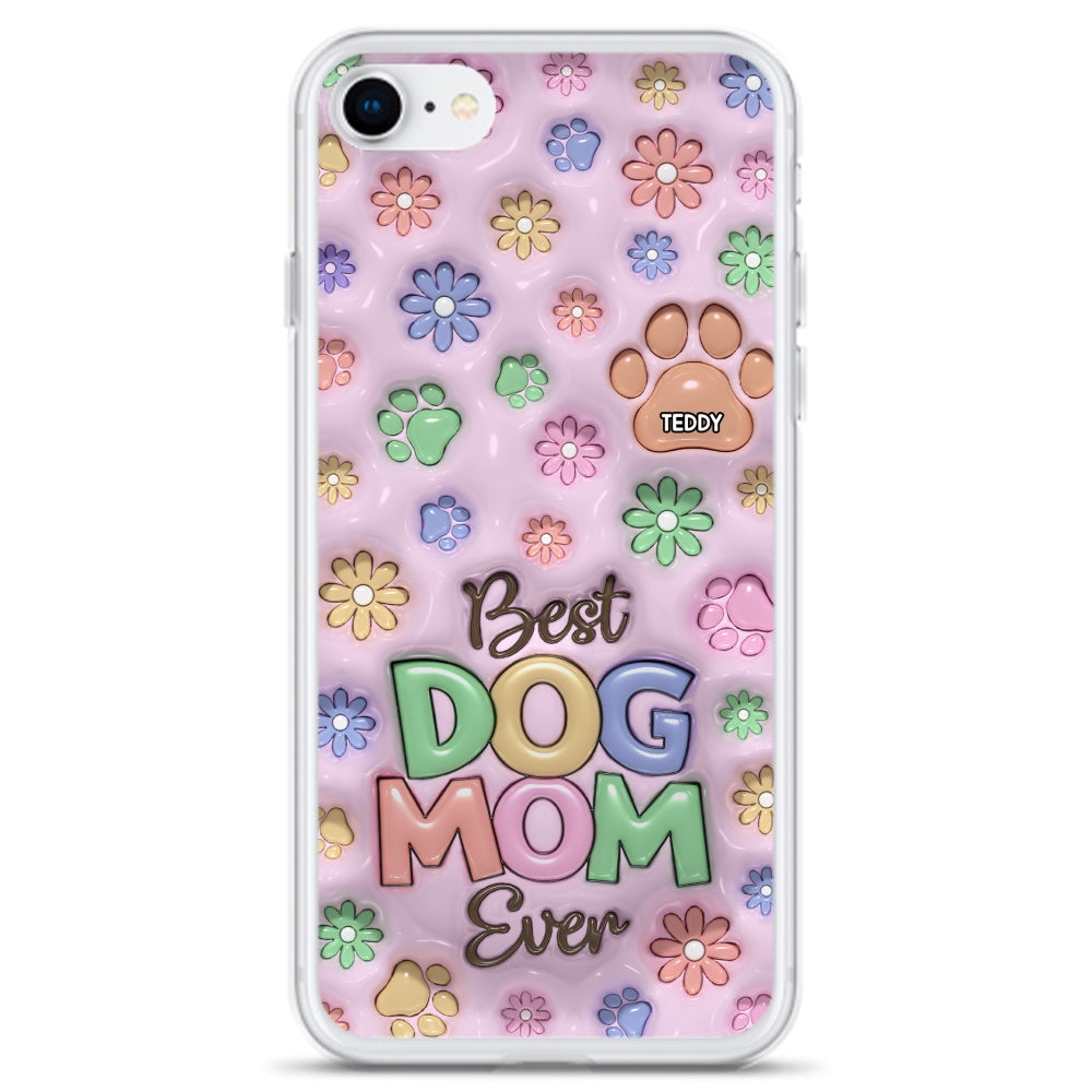 Dog Mom Flower And Paw - Personalized 3D Inflated Effect Phone Case
