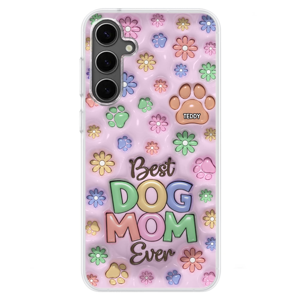 Dog Mom Flower And Paw - Personalized 3D Inflated Effect Phone Case