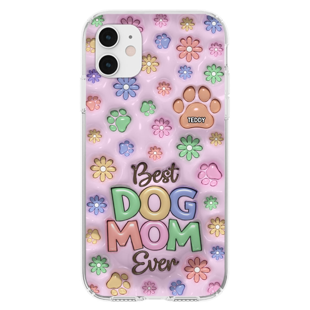 Dog Mom Flower And Paw - Personalized 3D Inflated Effect Phone Case