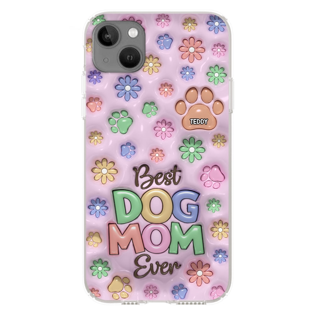 Dog Mom Flower And Paw - Personalized 3D Inflated Effect Phone Case