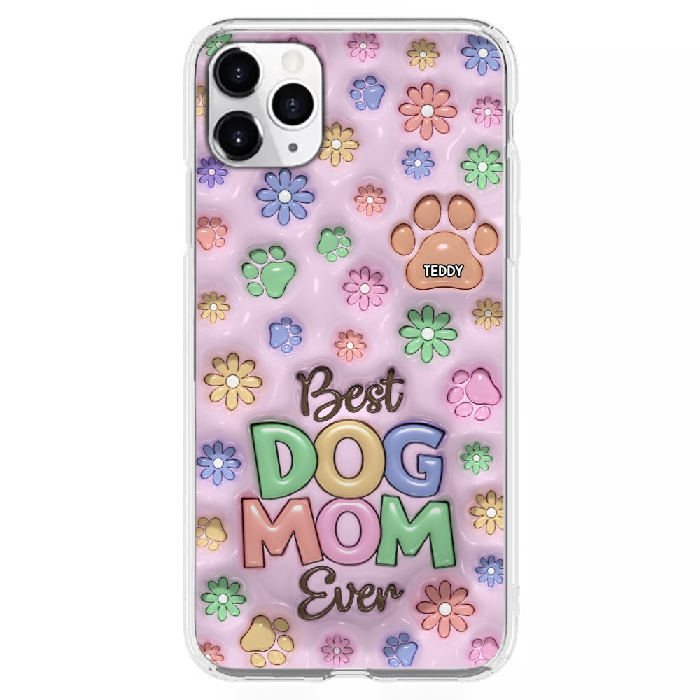 Dog Mom Flower And Paw - Personalized 3D Inflated Effect Phone Case