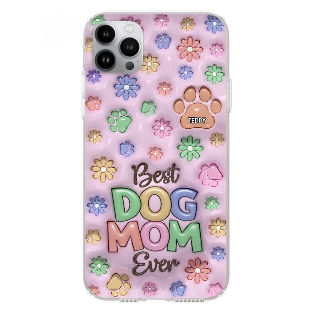 Dog Mom Flower And Paw - Personalized 3D Inflated Effect Phone Case