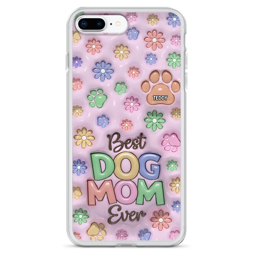 Dog Mom Flower And Paw - Personalized 3D Inflated Effect Phone Case