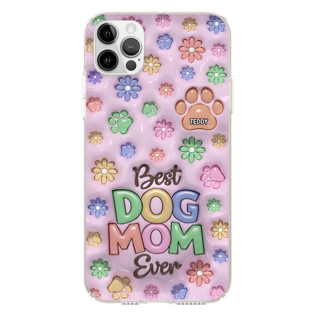 Dog Mom Flower And Paw - Personalized 3D Inflated Effect Phone Case