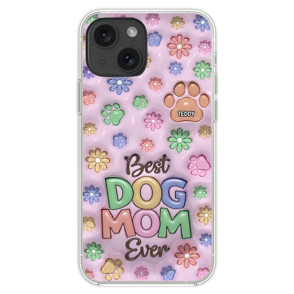 Dog Mom Flower And Paw - Personalized 3D Inflated Effect Phone Case