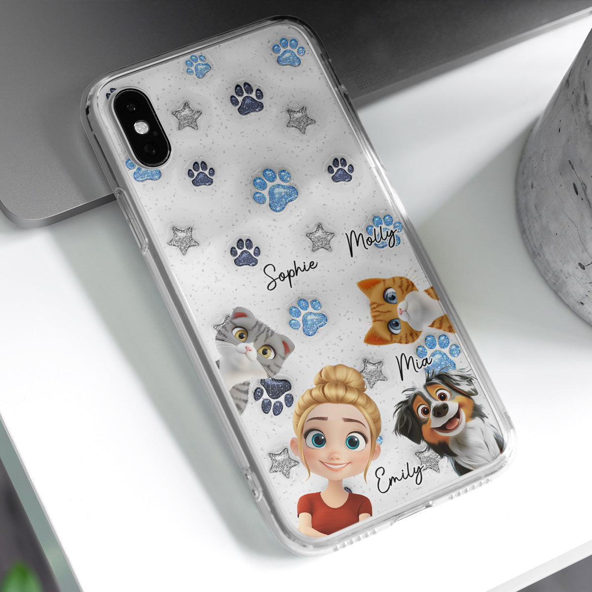 Fur Mom Dad Blue Star - Personalized 3D Inflated Effect Phone Case