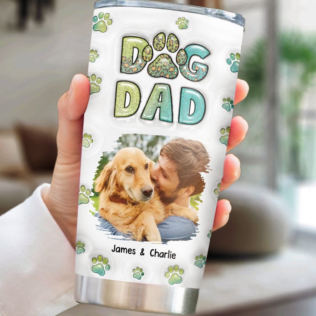 Custom Photo Christmas Birthday Gifts For Dog Dad, Dog Lovers • Dog Dad Handsome Chibi Photo Version 2 - Personalized 3D Inflated Effect Tumbler