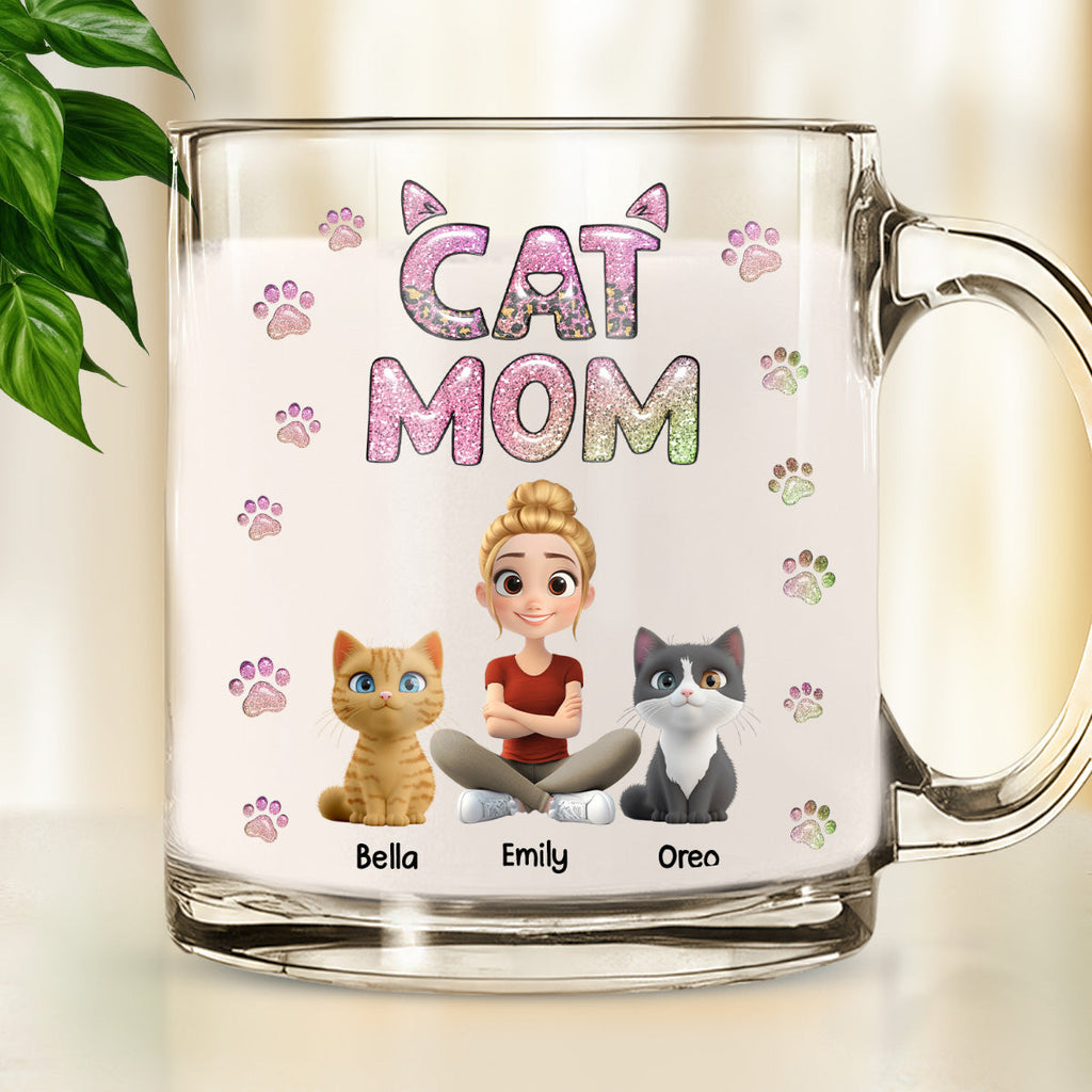 Custom Christmas Birthday Gifts For Dog Mom, Dog Lovers • Cat Mom Lovely Chibi - Personalized 3D Inflated Effect Glass Mug