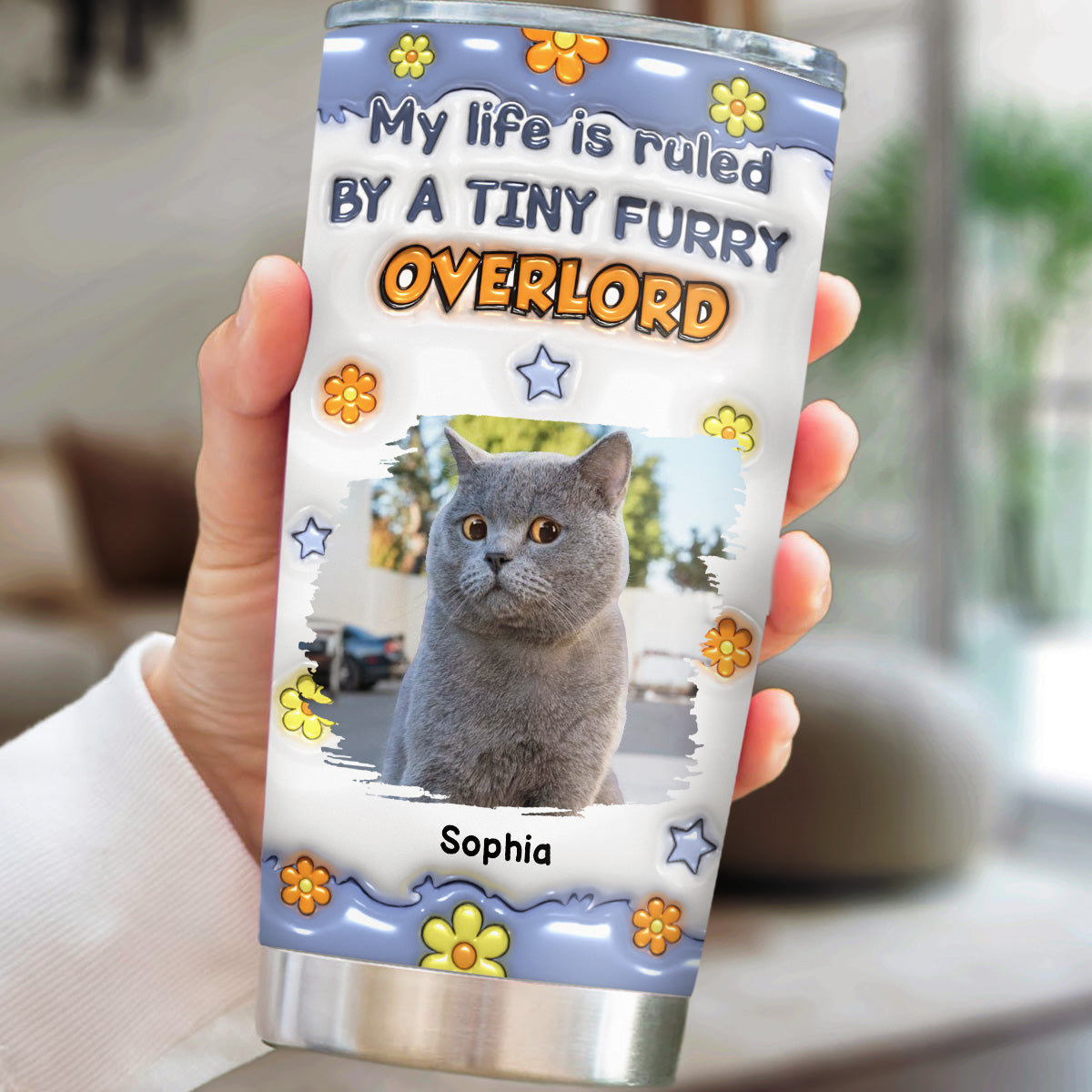 Custom Photo Christmas Birthday Gifts For Cat Lovers • Flower Chunky Cats Photo - Personalized 3D Inflated Effect Tumbler